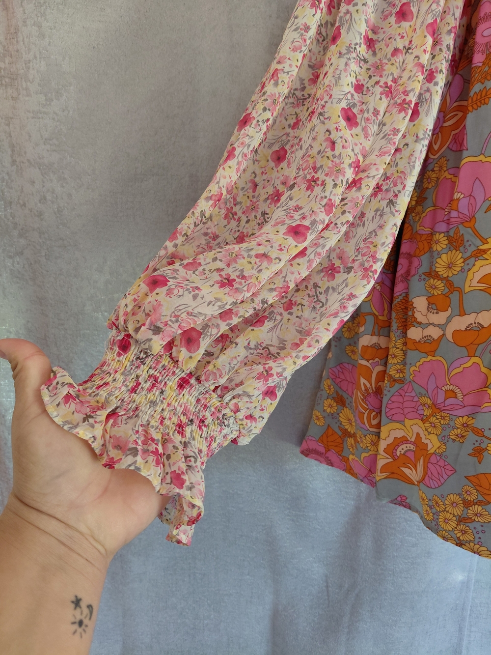 Jodif Boho Mixed Floral Print Cottagecore Babydoll Blouse Top Plus sz 2X Ruffle - Picture 5 of 14